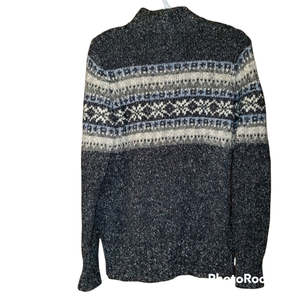 GREY black cream fair isle knit cotton wool blend zip up sweater - Picture 2 of 6